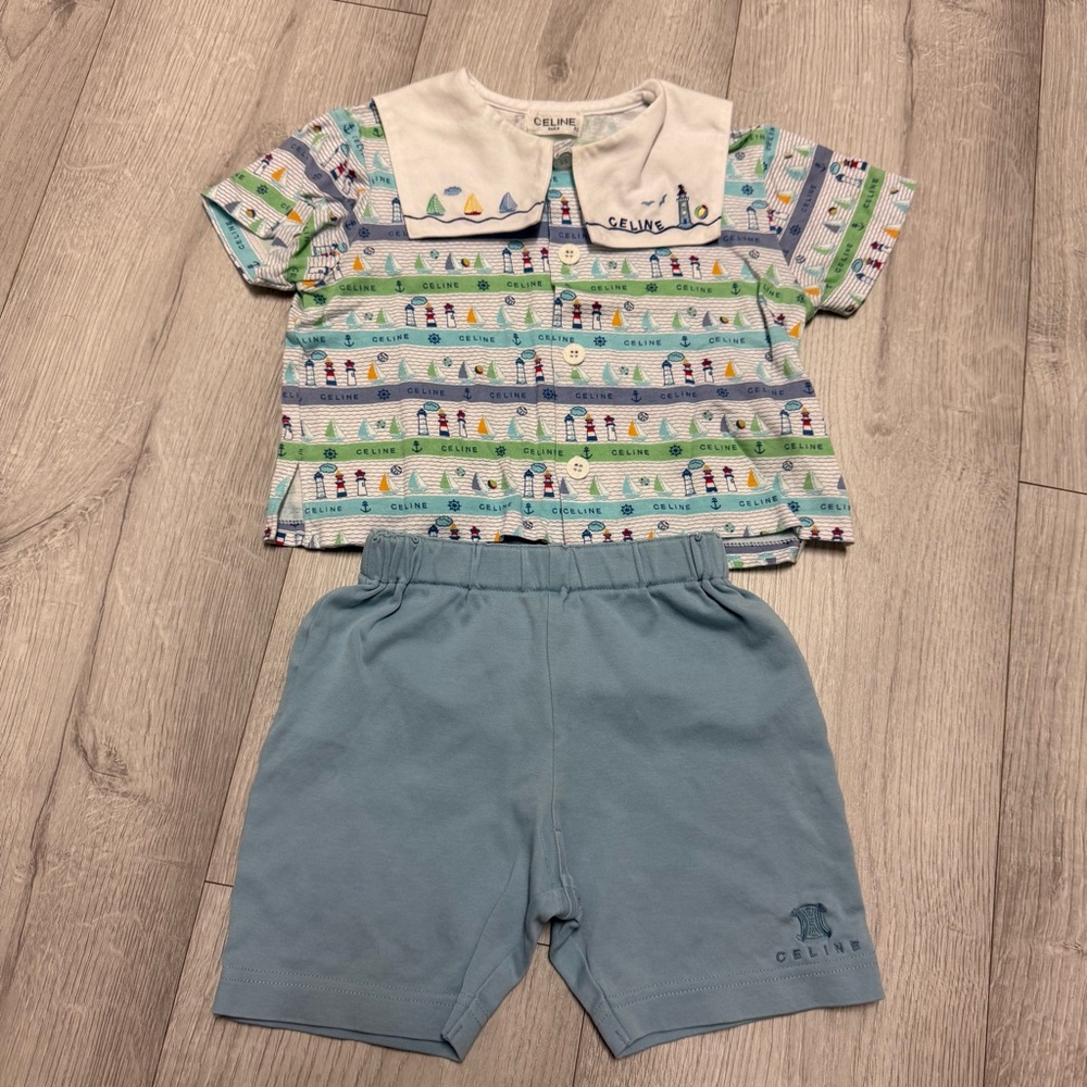 Celine Baby Set with Patterned Top and Blue Shorts